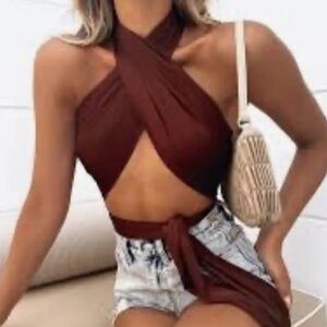 NWT White Fox Wrap Top Chocolate